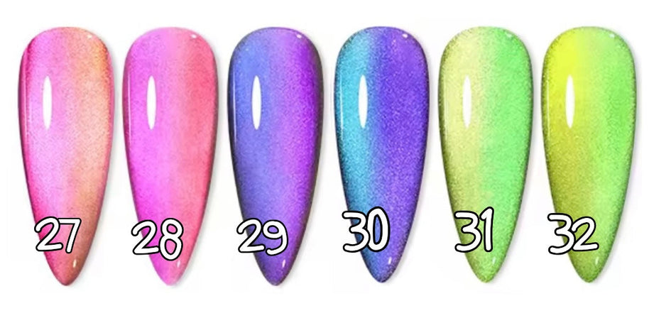 27 à 32. Cat eyes irisé