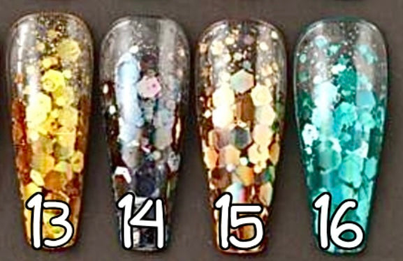 13 à 16. Glitter flakes couleur