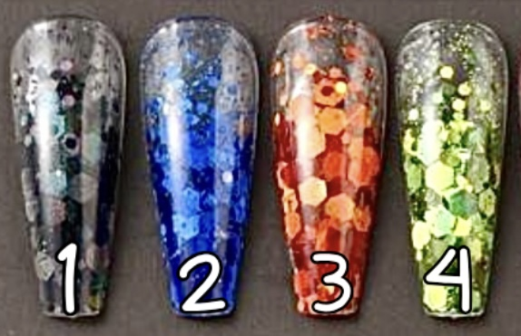 1 à 4. Glitter flakes couleur