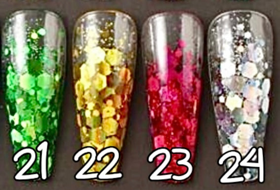 21 à24. Glitter flakes couleur