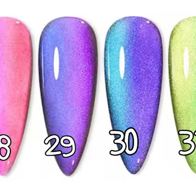 27 à 32. Cat eyes irisé