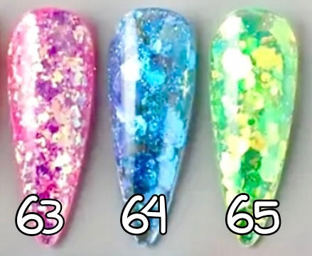 63 à 65. Glitter flakes néon
