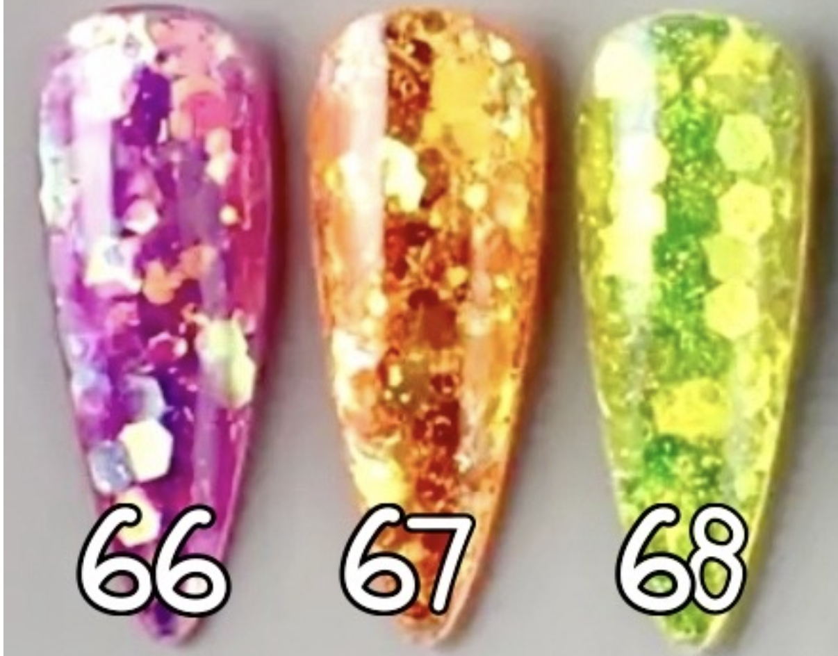 66 à 68. Glitter flakes néon