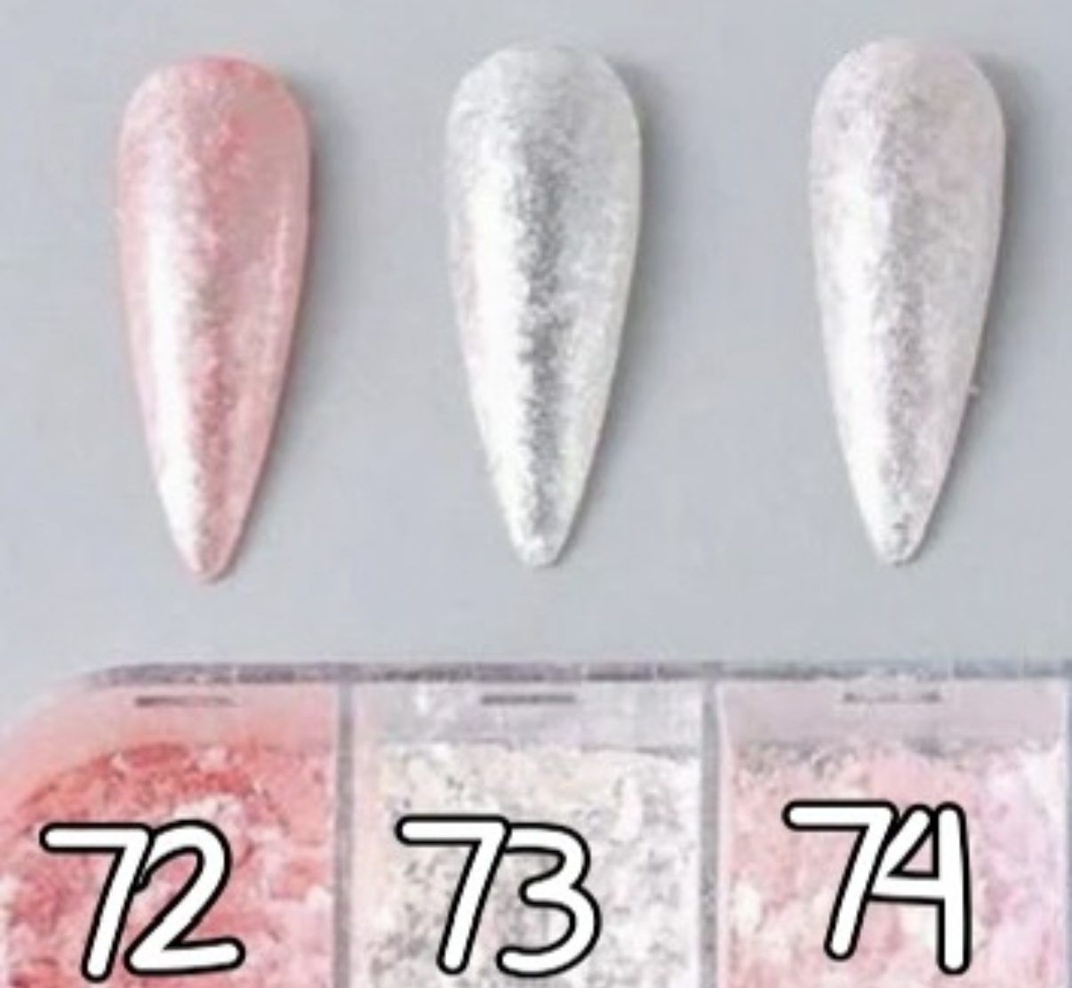72 à 74. Glitter flakes givrés