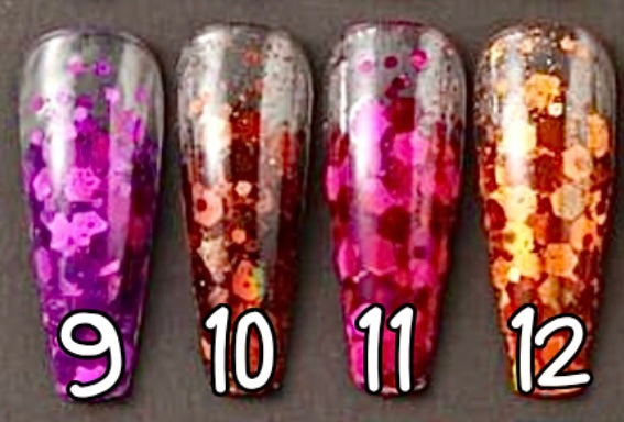 9 à 12. Glitter flakes couleur