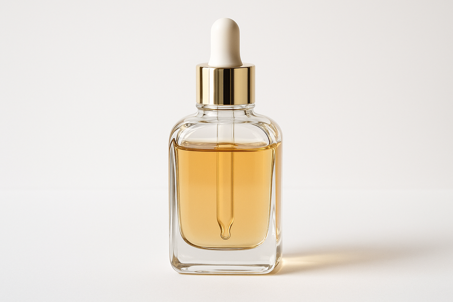 une jolie bouteille transparente d'huile cosmetique 